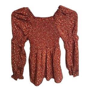 HAYDEN GIRLS RED FLORAL RUFFLE SLEEVES BABY DOLL TOP SZ S